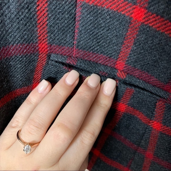 [Jones New York] Vintage Dark Gray & Red Plaid Academia Wool Blazer - Picture 4 of 10